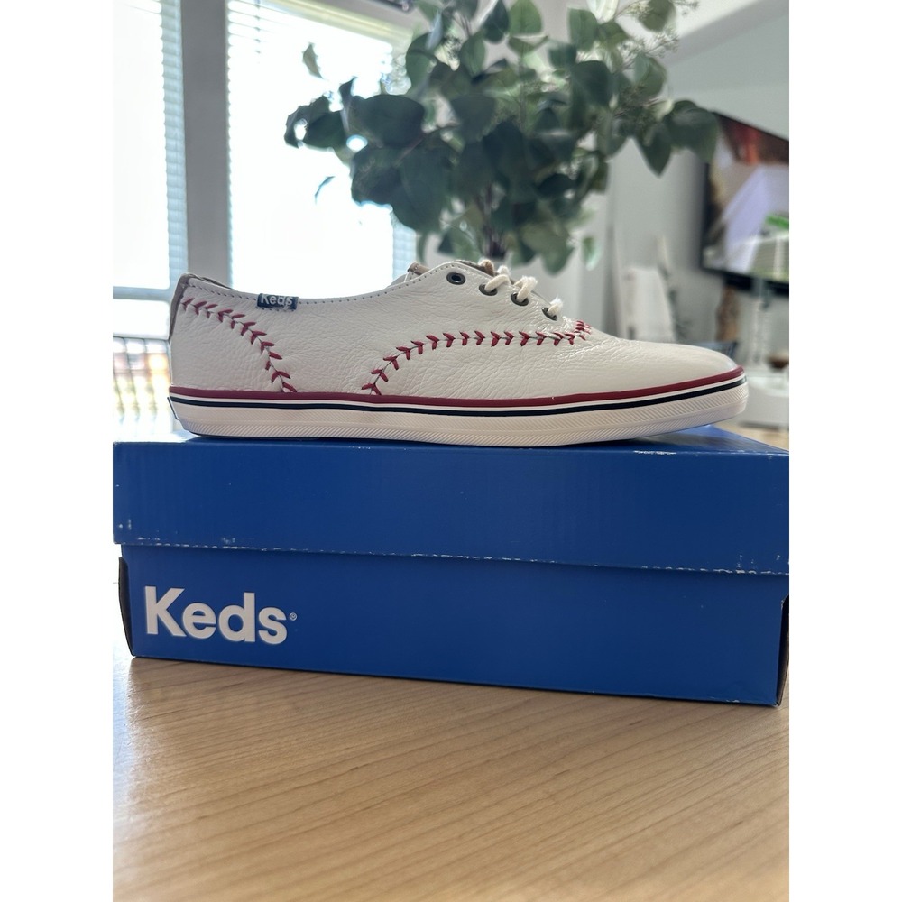 Keds Champion Baseball Sneakers White Leather Red Stitching Womens Size 7